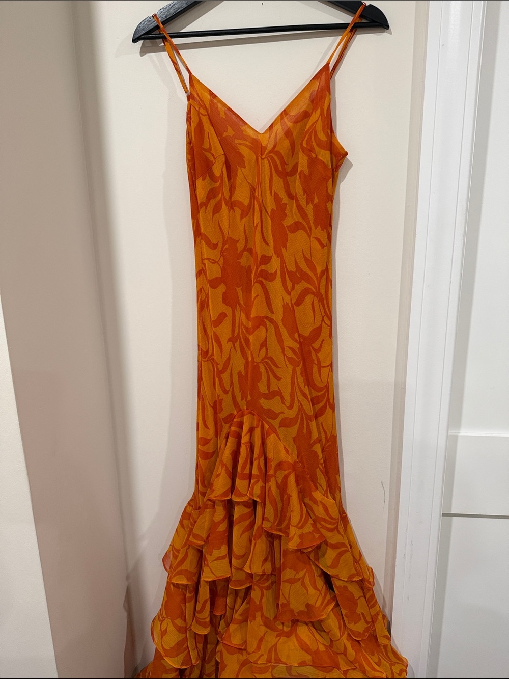 Micas Sunset Orange Floral High-Low Slip Dress